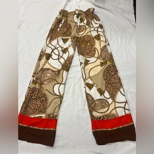 NWT New York & Co palazzo lined wide leg Pants animal print elasticwaist pockets